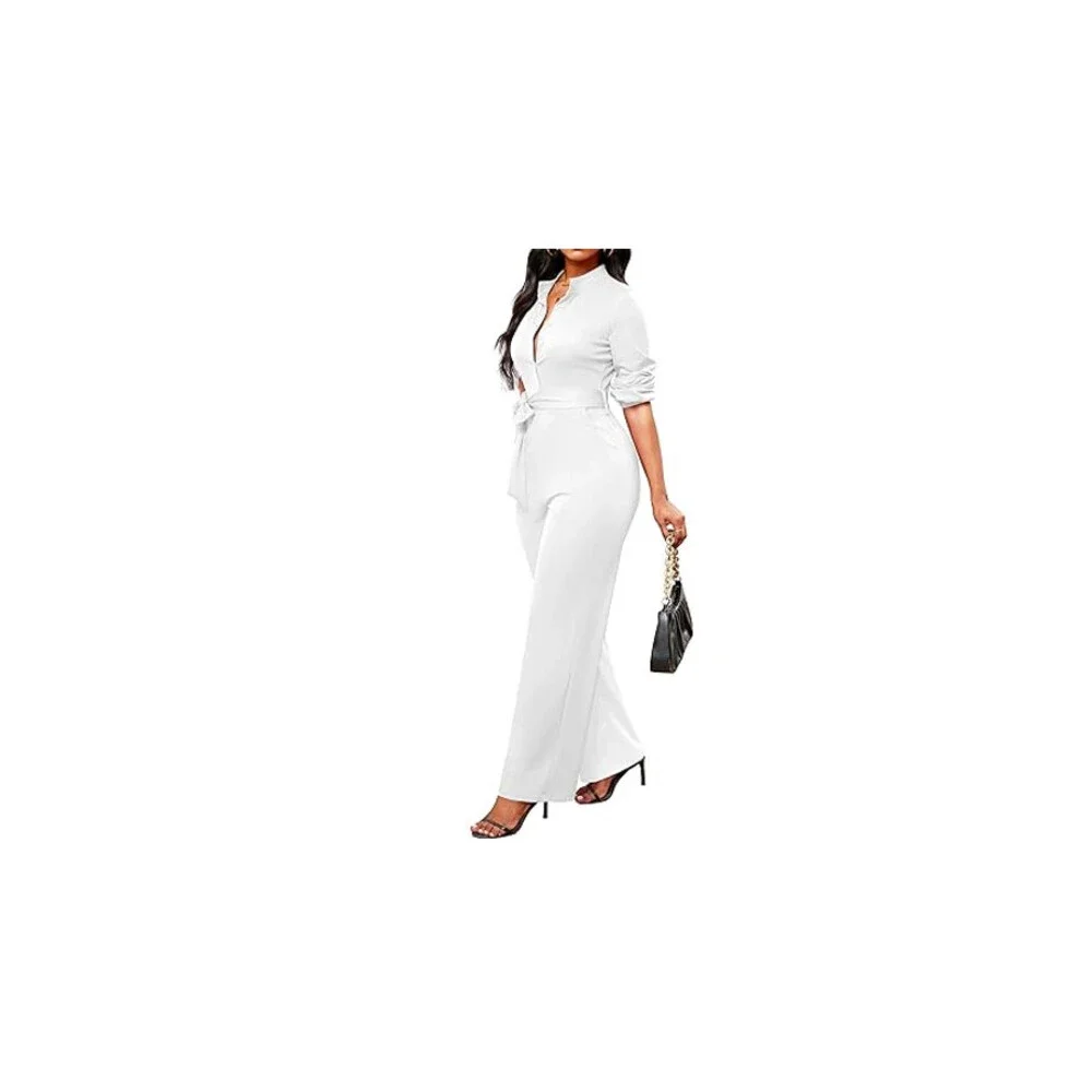 Jumpsuits for Women Elegant Sexy Long Sleeve Long Straight PantS, SMALL, White - Picture 3 of 4